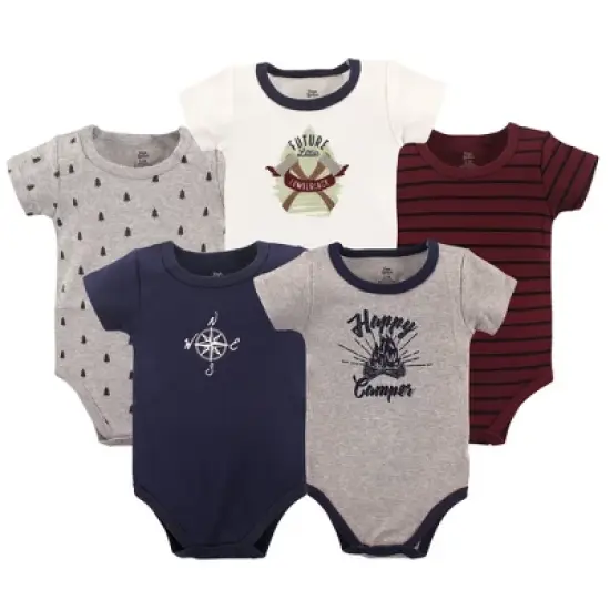 Yoga Sprout Baby Boy Cotton Bodysuits 5pk, Happy Camper image {1}