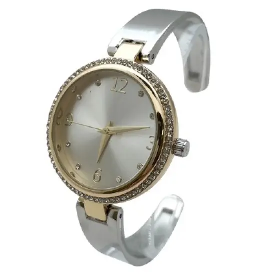 Olivia Pratt Round Face Rhinestone Bezel Soft Bangle Women Watch image {1}