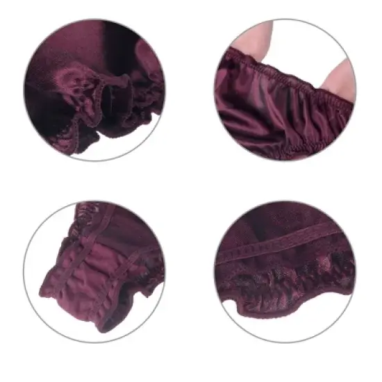 Agnes Orinda Women Plus Mid-Rise Frill Trim Elastic Waist Satin Bikini Dark Red Thong Large image {3}