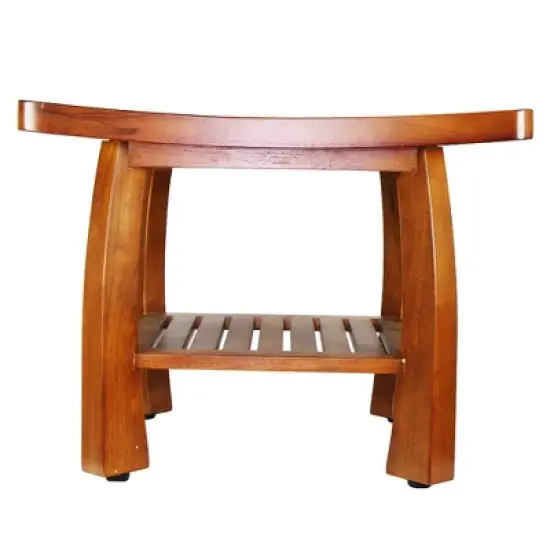 Oceanstar Solid Wood Spa Bench with Storage Shelf, Teak Color Finish image {1}