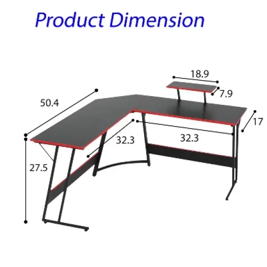 BestMassage 50 Inch L-Shaped Gaming Desk Computer Desk Office Desk with Large Monitor Stand Corner PC Gaming Desk for Home Office image {6}