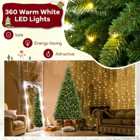 Costway 8 FT Pre-Lit Artificial Christmas Tree with 360 Warm White LED Lights Metal Stand image {5}