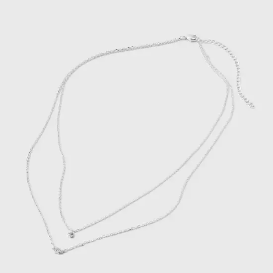 Silver Plated Cubic Zirconia Station Layered Necklace - A New Day&trade; Silver: Lobster Claw Clasp, 16-19" Length image {2}
