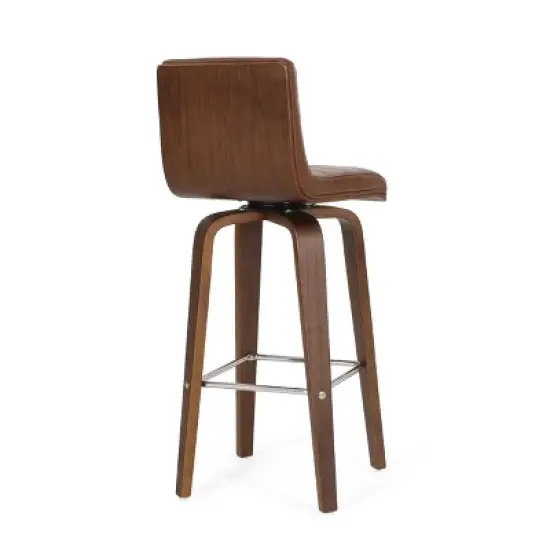 2pc Hargis Mid Century Modern Channel Stitch Bentwood Swivel Counter Height Barstools - Christopher Knight Home image {3}