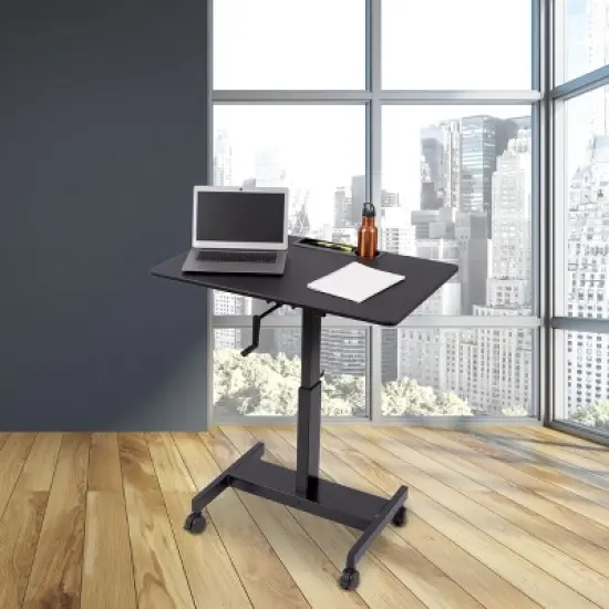 Stand Up Desk Store Crank Adjustable Height Single Column Rolling Mobile Standing Desk image {1}