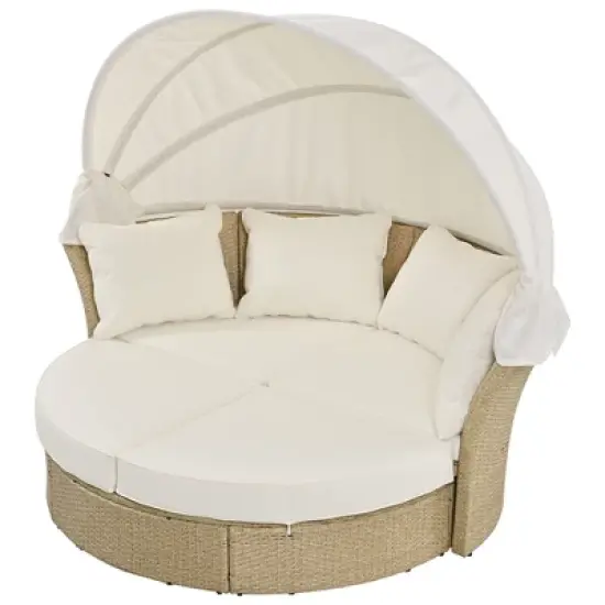 YOOCOZZ Outdoor Wicker Daybed with Retractable Canopy & 4 Pillows image {5}