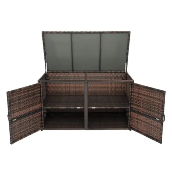 Karl Home 96 Gal Brown Wicker Storage Deck Box image {1}