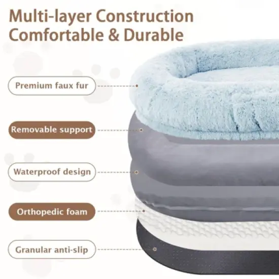 71''x45''x12''  Human Dog Bed Fits Adult 10 CM Thick Memory Foam Washable Oversize Dog Bed with Plump Pillow, Blanket, Strap - Blue image {3}