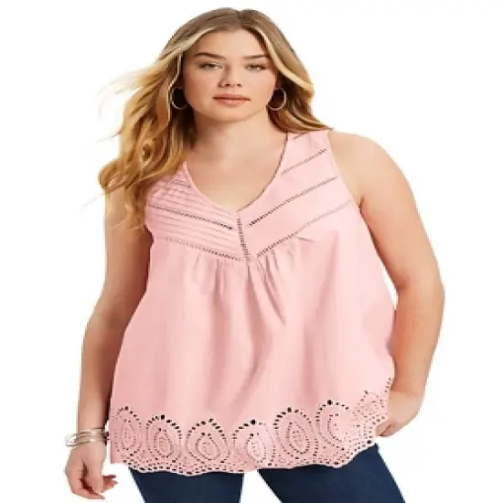 June + Vie by Roaman's Women&rsquo;s Plus Size Lace Yoke La Vie Tank image {3}