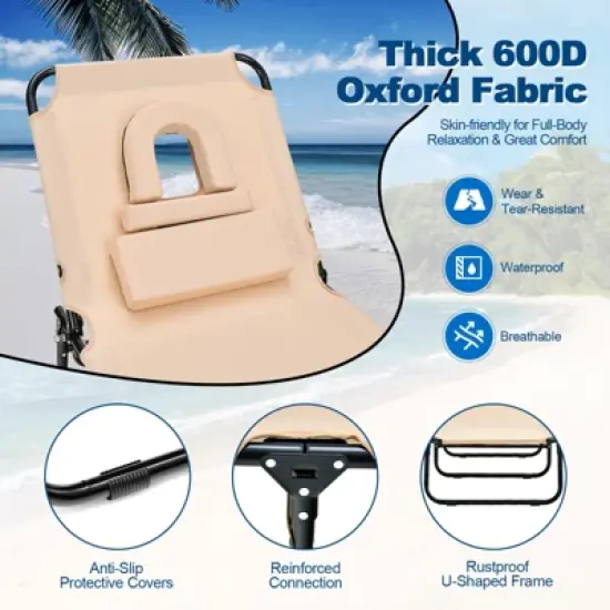 Tangkula Outdoor Folding Beach Chaise Lounge Chair Adjustable Camping Recliner image {8}