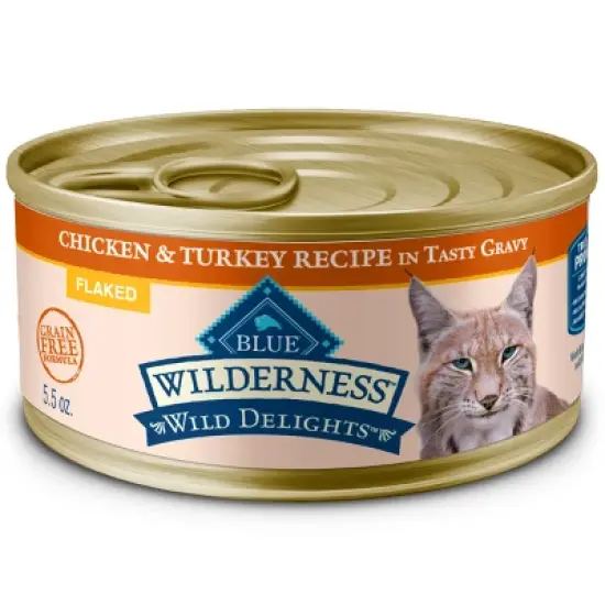 Blue Buffalo Wilderness Wild Delights High Protein Grain Free Natural Adult Flaked Wet Cat Food with Chicken & Turkey - 5.5oz image {10}