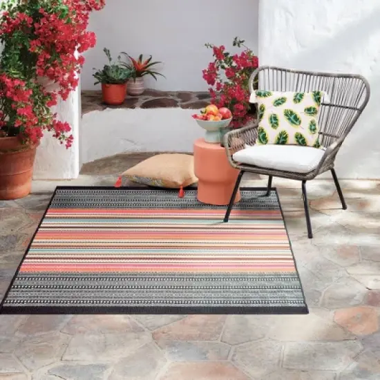 5' x 7' Outdoor Rug Multi Stripe Global Pink - Opalhouse&trade; image {3}