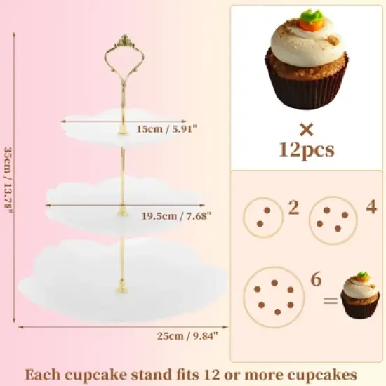 Unique Bargains 3 Tier Dessert Cupcake Stand Flower Shape Cup Cake Holder Tower White Gold Tone image {1}
