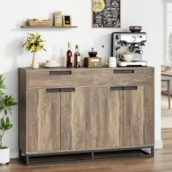 Sideboard Buffet Cabinet, 55" Kitchen Accent Modern Storage Cabinet with 2 Drawers and 4 Doors, Coffee Bar Buffet Table for Kitchen, Dining Room image {7}