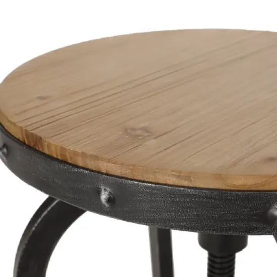 2pc Farmdale Industrial Firwood Adjustable Height Swivel Counter Height Barstools Antique Natural/Pewter - Christopher Knight Home image {7}