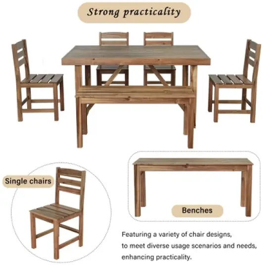 FIONECA High-Quality Acacia Wood Outdoor Table & Chair Set for Patio, Balcony, Backyard image {4}