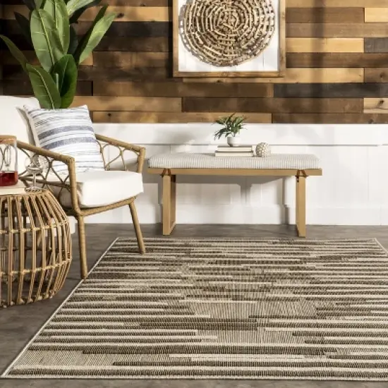 nuLOOM Shana Neutral Striped Indoor/Outdoor Patio Area Rug image {7}