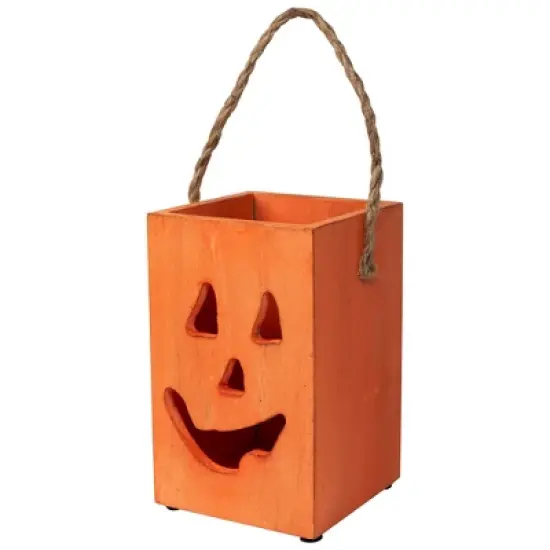 Northlight Large Orange Wood Jack O Lantern Halloween Candle Lantern - 8" image {3}
