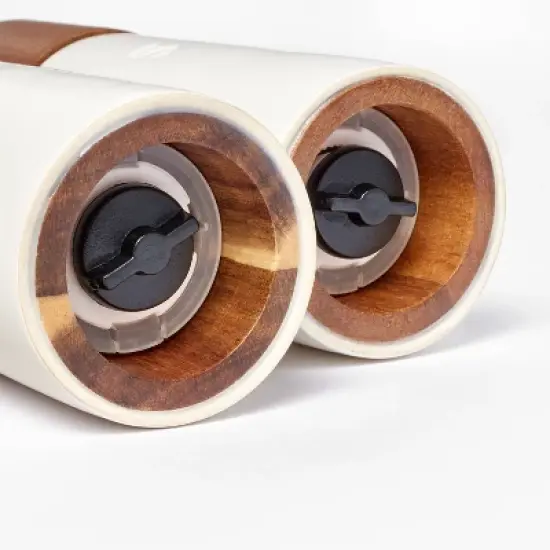 Ceramic Salt and Pepper Grinder Set Cream - Figmint&trade;: Wood & Stoneware, 6.25" Height, 55 Volume Capacity, 2-Piece Set image {2}