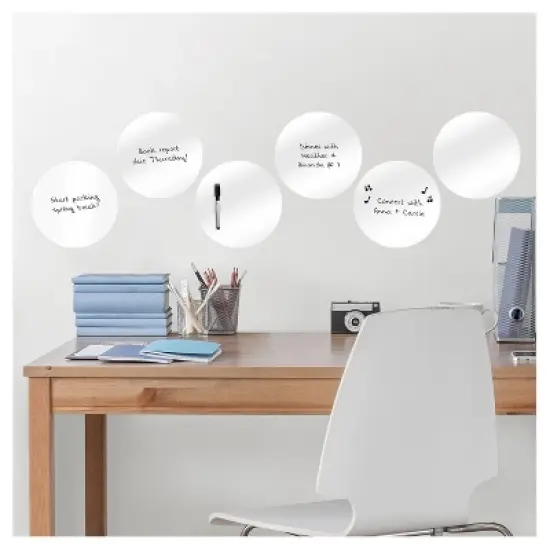 Wall Pops!  Dry Erase Board Circle Decals 13" 6ct - White image {1}