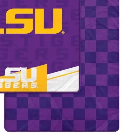 NCAA LSU Tigers Diagonal Ghost Checker Double Sided Blanket image {1}