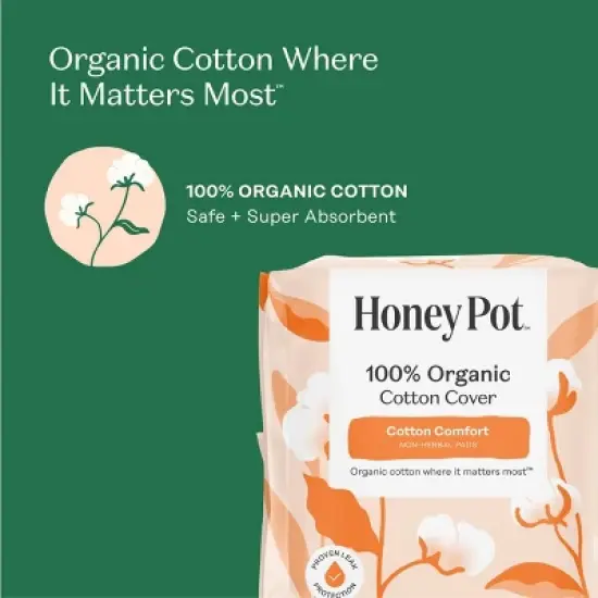 The Honey Pot Company, Non-Herbal Overnight Pads with Wings, Organic Cotton Cover - 12 ct image {5}
