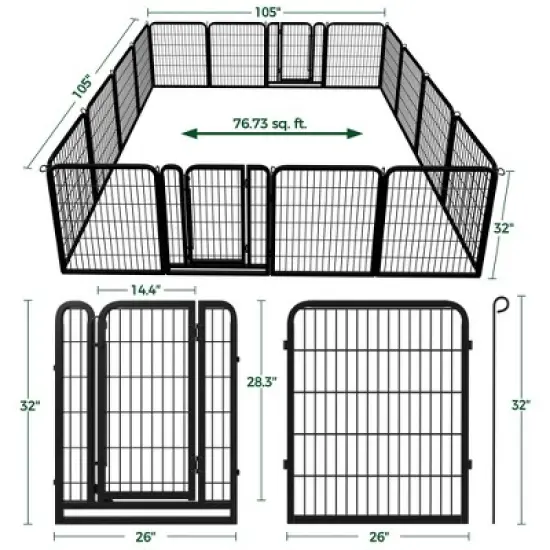 Yaheetech 16 Panels Dog Playpen Panels Metal Pet Exercise Barrier Outdoor Indoor, Black image {2}
