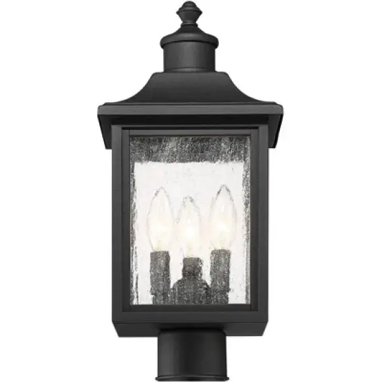 John Timberland Moray Bay 17" High Mission Outdoor Post Light Fixture Pole Porch House with Pier Mount Adapter 3-Light Black Metal Seeded Glass Shade image {7}