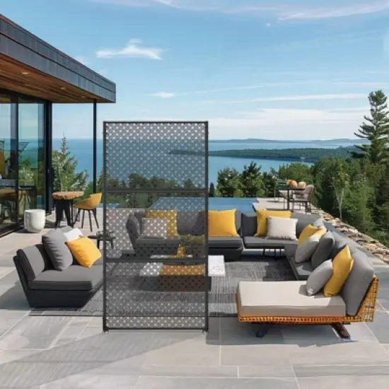 Pexfix 72 x 35 Inch Metal Privacy Screen Freestanding Outdoor Divider Panel For Patio Deck Balcony Heavy Duty Base Weatherproof Black Lattice Woven image {12}