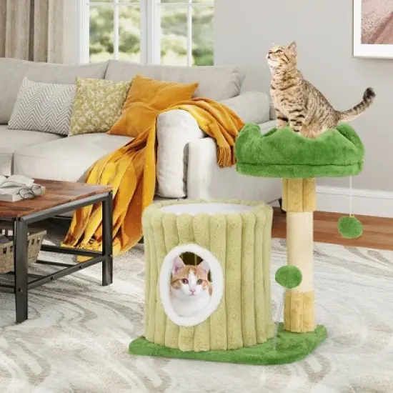 Tangkula Modern Small Cat Tower w/ Sisal Scratching Posts Plush Padded Perch Large Condo image {3}
