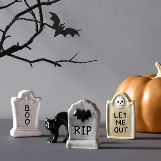 3pc Tombstones Mini Mantle Ceramic Decorative Accent Set - Hyde and EEK! Boutique&trade; image {1}