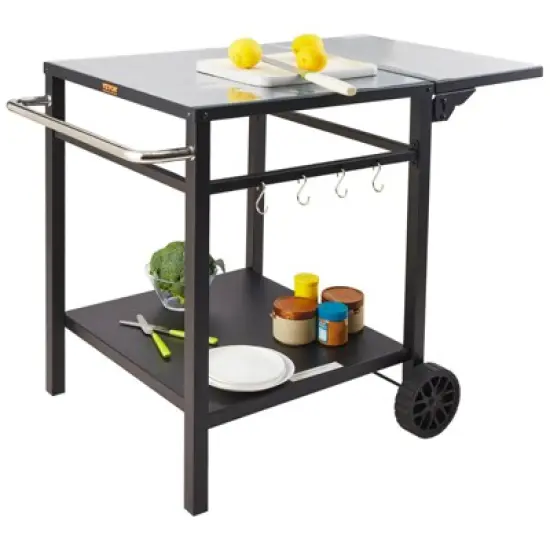 VEVOR Outdoor Grill Dining Cart with Double-Shelf, BBQ Movable Food Prep Table, Multifunctional Foldable Iron Table Top, Portable Modular Carts image {8}