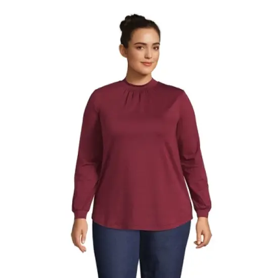 Lands' End Women's Jersey Long Sleeve Gathered Mock image {4}