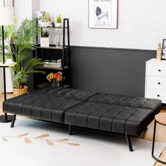 Costway Futon Sofa Bed PU Leather Convertible Folding Couch Sleeper Lounge White/Black/Grey image {2}