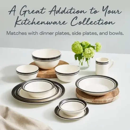 Portmeirion Potter's 9oz Stripe Breakfast Mug, Set of 4, Elegant Earthenware Tea Mugs with Handle for Coffee Lovers, Classic Stripe Design - Black image {4}