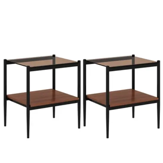 KWPZQEB Set of 2 Rectangle End Table with Tempered Glass Tabletop, Nightstand with 2-Layer Storage Shelves for Small Spaces, Living Room, Bedroom image {8}