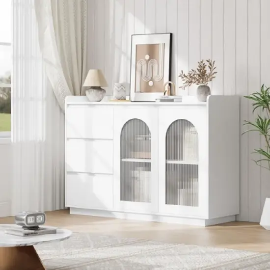 Coffee Bar Cabinet, Buffet Cabinet Storage Cabinet Sideboard, Modern Kitchen Buffet Table with Drawers, Glass Doors, for Kitchen Dining Room image {8}