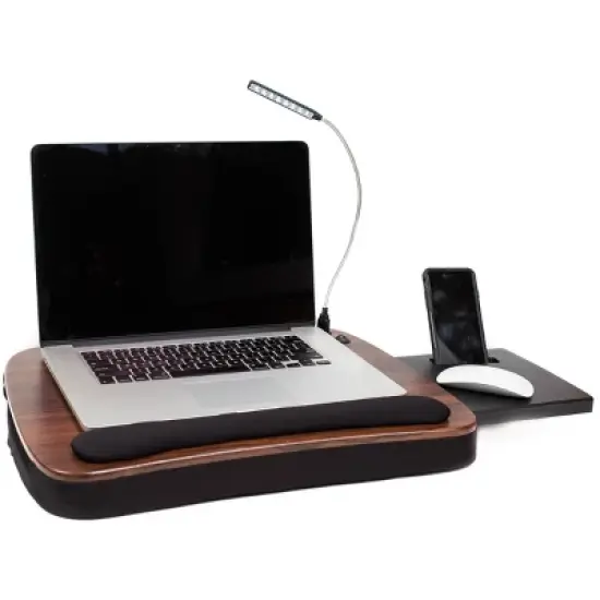 Sofia + Sam Multi Tasking Memory Foam Lap Desk with USB Light ( Brown Wood Top) image {3}