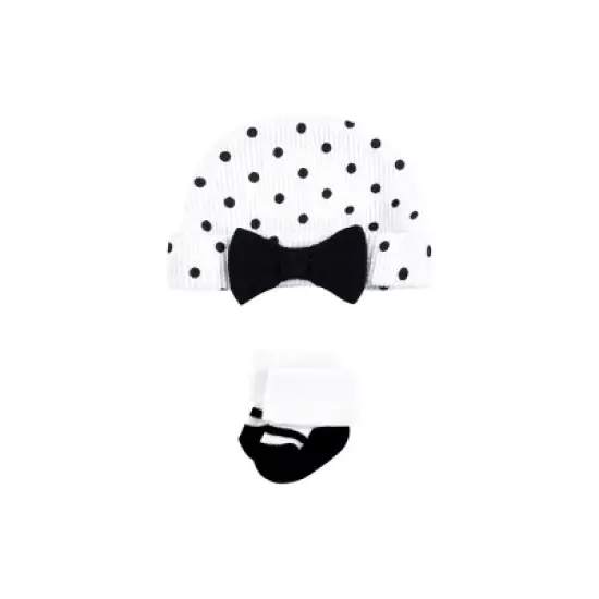 Hudson Baby Girls Thermal Preemie Layette Set 4pc Short Sleeve Outfit, Black White Dots, Preemie image {2}