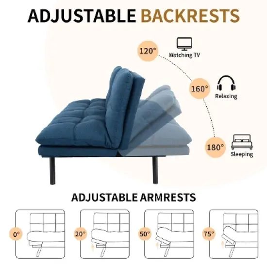 Vipbear 71" Foldable  Sofa Bed, Memory Foam Sleeper Sofa, Modern Folding Small Recliner for Living Room, Office, Apartment image {2}