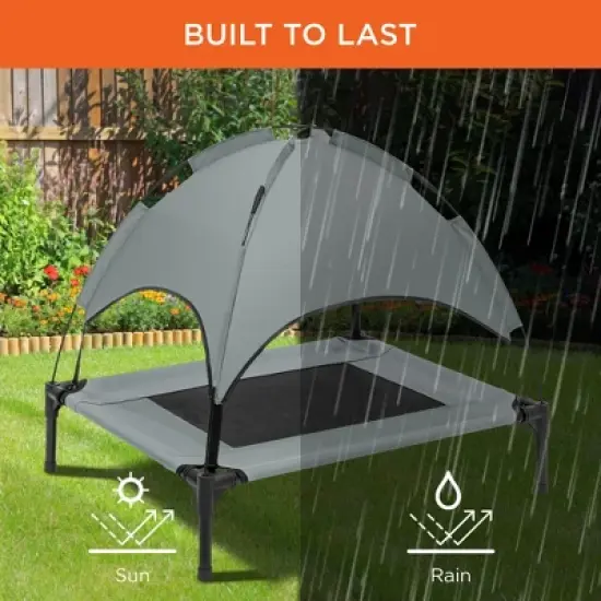 Best Choice Products 30in Elevated Cooling Dog Bed, Outdoor Raised Mesh Pet Cot w/ Removable Canopy, Carrying Bag image {4}