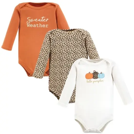 Hudson Baby Infant Girl Cotton Long-Sleeve Bodysuits, Leopard Pumpkin image {7}