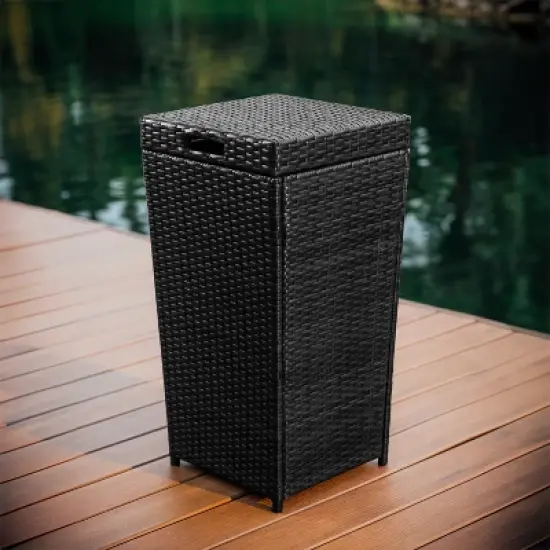 Nestl 30 gallon Wicker Outdoor Trash Can with Lid - Weather-Resistant Garbage Can image {7}
