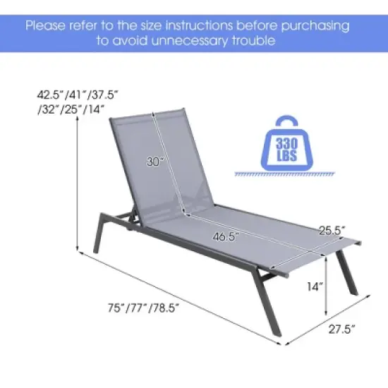 Costway Patio Lounge Chair Chaise Recliner 6-Position Adjustable Back Garden Poolside image {2}