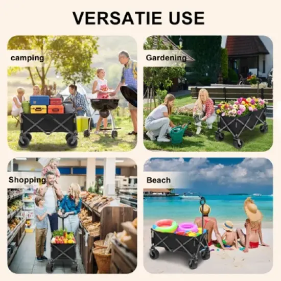 SUGIFT Collapsible Wagon Cart, Vertical Folding Utility Cart, 150L Capacity, Heavy Duty 600 lbs, Wide Shock-Absorbing Wheels, Black image {5}