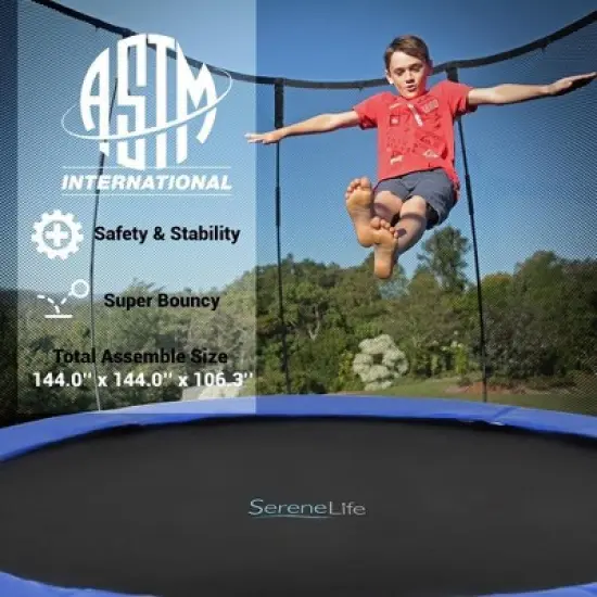 SereneLife 12ft Outdoor Trampoline with Safety Net SLTRA12BL image {2}