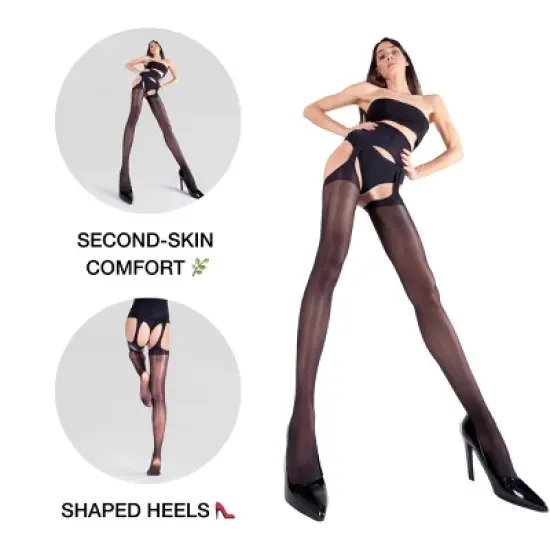 LECHERY Women's Lustrous Silky Shiny Sheer Suspender High-Waisted No Waistband Nylons Pantyhose Tights Stockings (1 Pair) image {2}