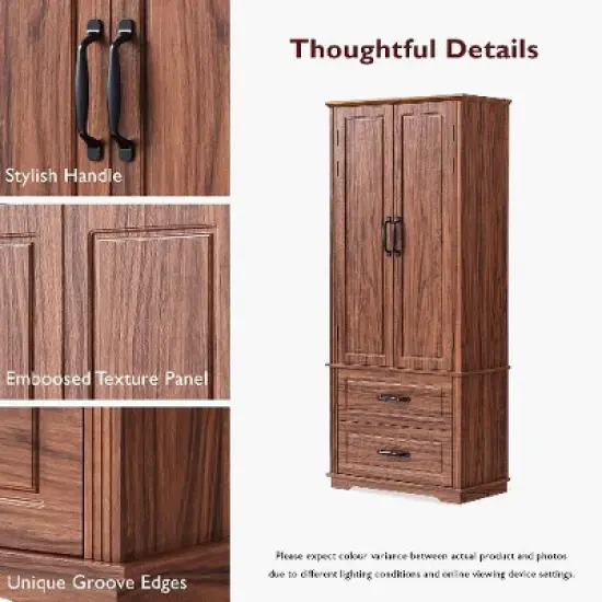 PAGED Farmhouse Kitchen Pantry Cabinet, Adjustable Kitchen Storage Cabinet, 2-Door Embossed Texture Cupboard, Sideboard Buffet Cabinet with Storage image {3}