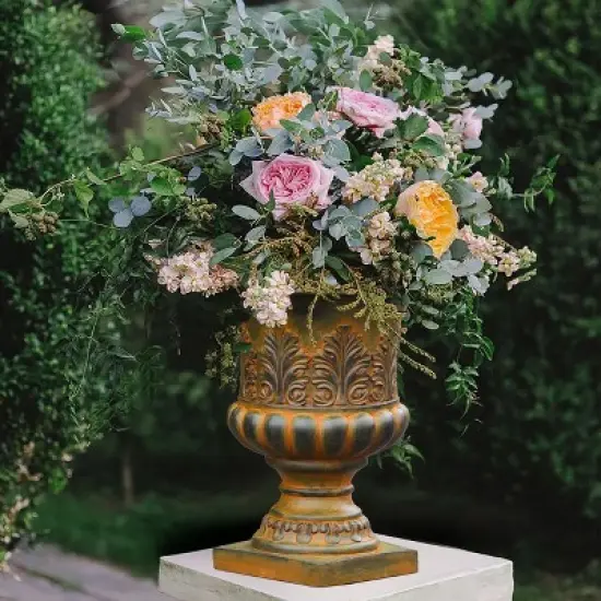 LuxenHome Weathered Brown Decorative MgO Urn Planter image {1}