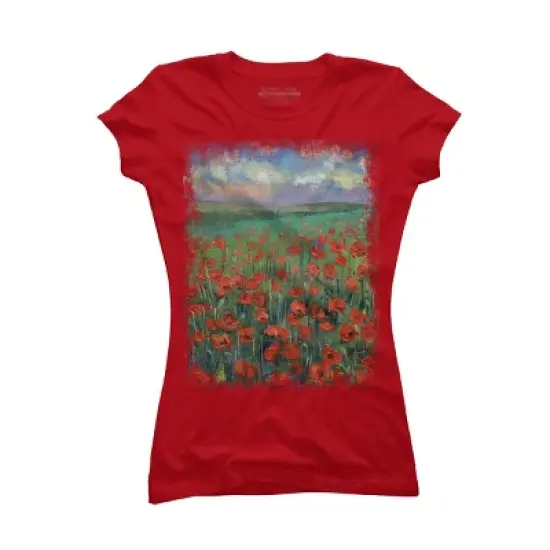 Junior's Design By Humans POPPIES By creese T-Shirt image {5}